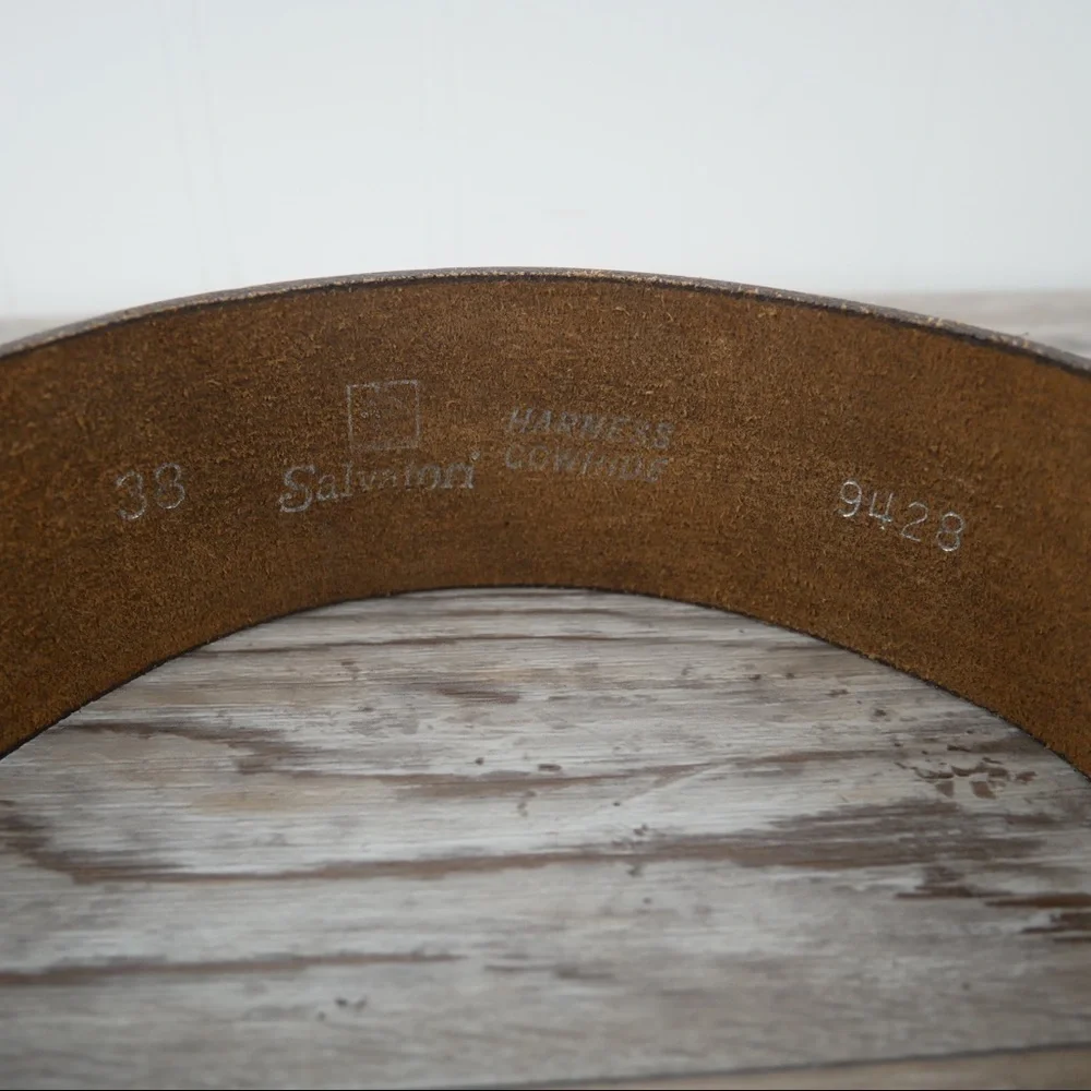Salvatori brown leather belt w/brass tone buckle L - Picture 4 of 8